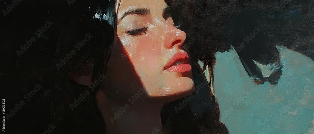 Poster captivating portrait showcasing chiaroscuro technique with striking light and shadow interplay
