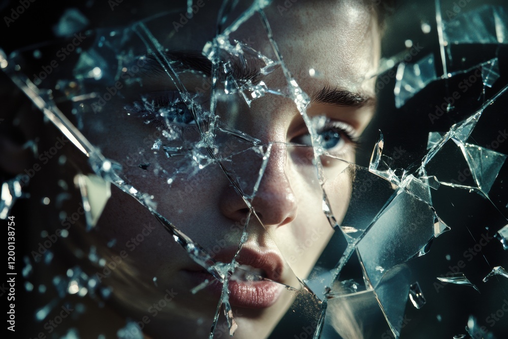 Fototapete reflections of a fragmented identity through shattered glass capturing emotional depth and complexit