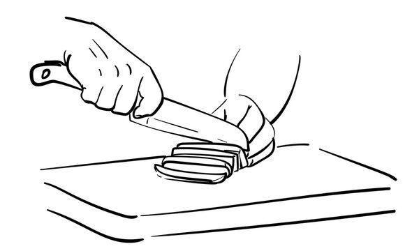 hand cutting food on cutting board, sketch clip art preview