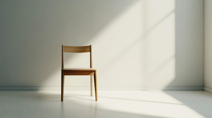 Minimalist Wooden Chair in an Empty Room with Clean, Uncluttered Space