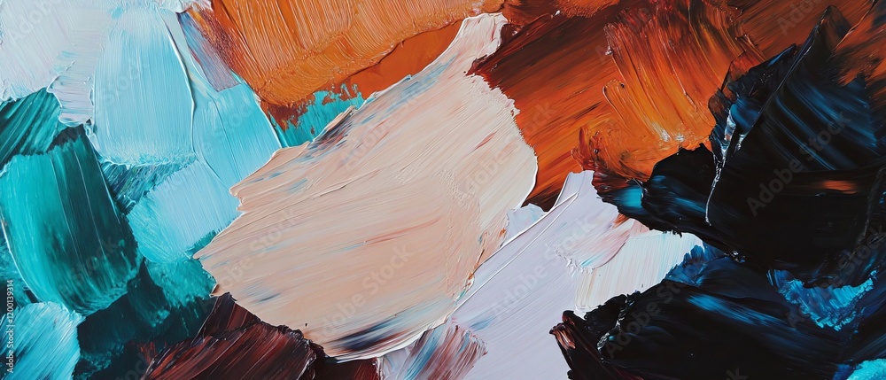 Poster palette knife painting showcasing textured strokes and vibrant impasto effects in dynamic colors
