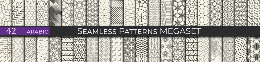42 seamless Arabic-inspired patterns with intricate geometric designs. Perfect for textiles, decor, and artistic projects.