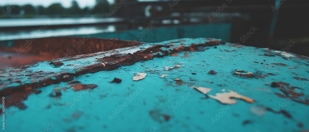 Poster texture of weathered metal surface showing fading paint and uneven ink distribution in natural light