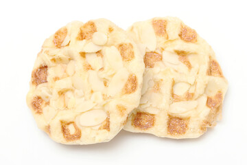 mini waffle almond topping isolated on white background
