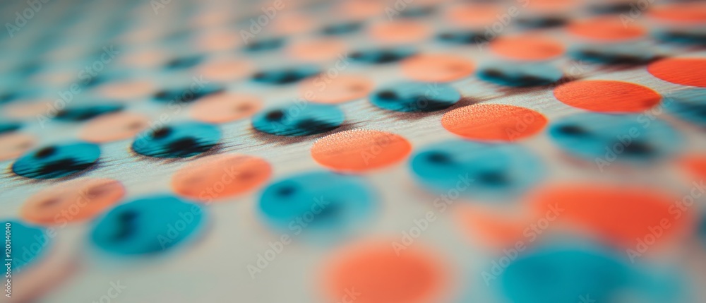 Poster Exploration of printed texture with halftone dots and vibrant color mixing in close-up view