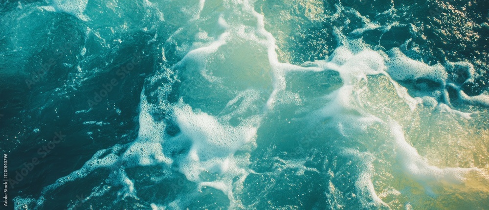 Aufkleber Vibrant swirling river flow with fast currents and eddies seen from above, showcasing dynamic patterns