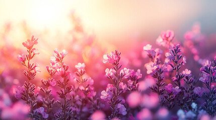 Obraz premium A smooth gradient blending pastel pink to lavender creating a modern and tranquil blurred background with empty caption space on the side ideal for text overlay or minimalist design