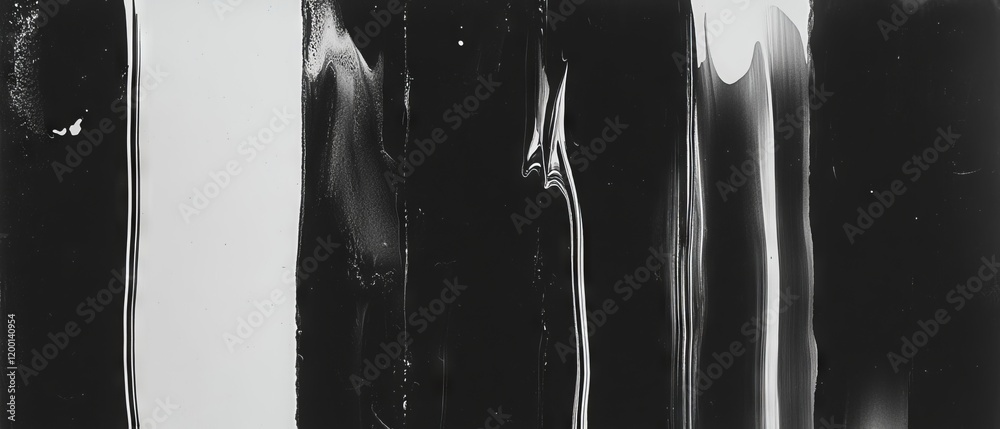 Poster Texture of roller marks with vertical lines and uneven ink patterns on a black background
