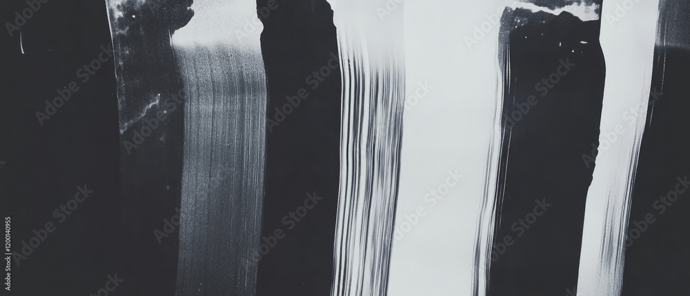 Poster Texture of roller marks with vertical lines and uneven ink patterns displaying a monochrome artistic effect