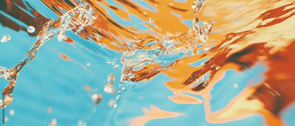 Poster Dynamic splashing water captures vibrant colors and abstract shapes from a top view perspective