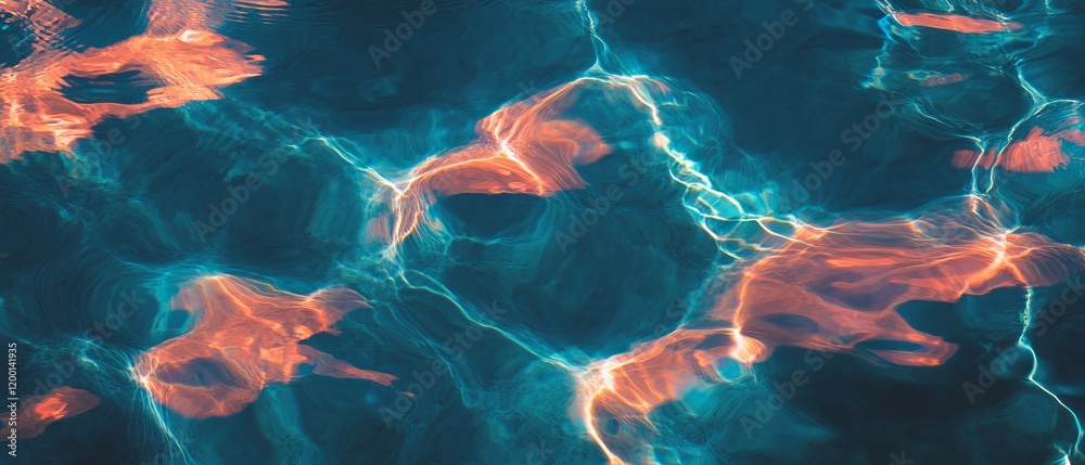 Poster bright underwater texture with sunlight rays and vibrant colors creating a seamless pattern