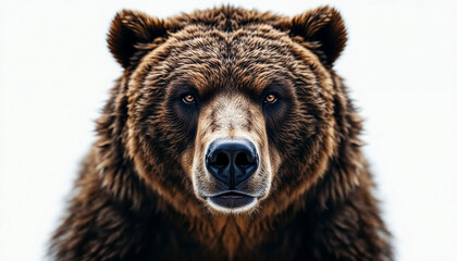 Fototapeta premium Close-up of a powerful brown bear showcasing intense gaze and intricate fur texture in natural light