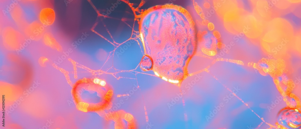 Poster vibrant water droplets on spiderweb create intricate patterns in nature's delicate design