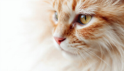 Beautiful orange and white cat with striking eyes gazing thoughtfully in a bright indoor setting
