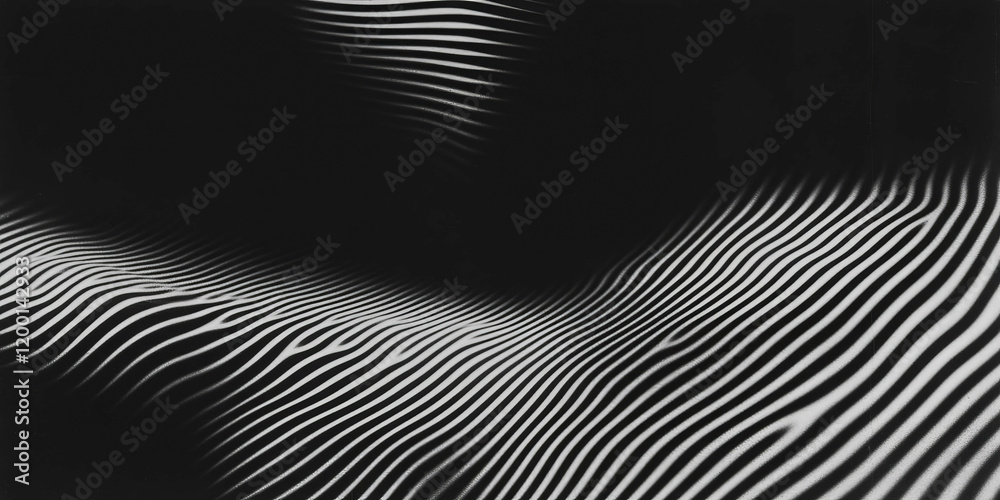 Poster Halftone texture creating a dynamic pattern of lines and shadows in black and white