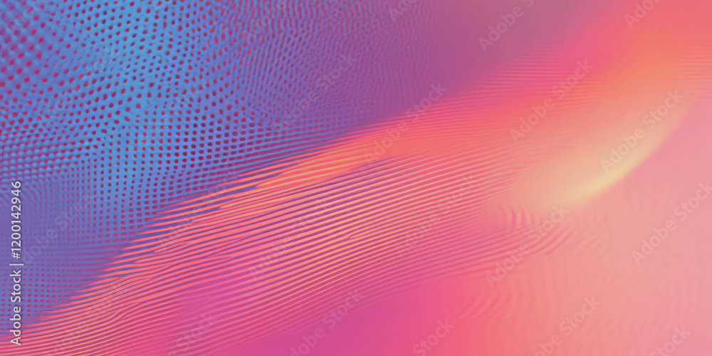 Poster vibrant halftone texture with colorful waves of blue and pink across the canvas