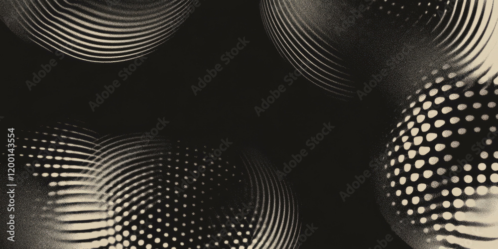Aufkleber Grunge halftone texture with circular pattern on a deep black background