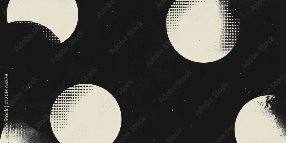 Aufkleber Grunge halftone texture overlay featuring circular patterns on a black background