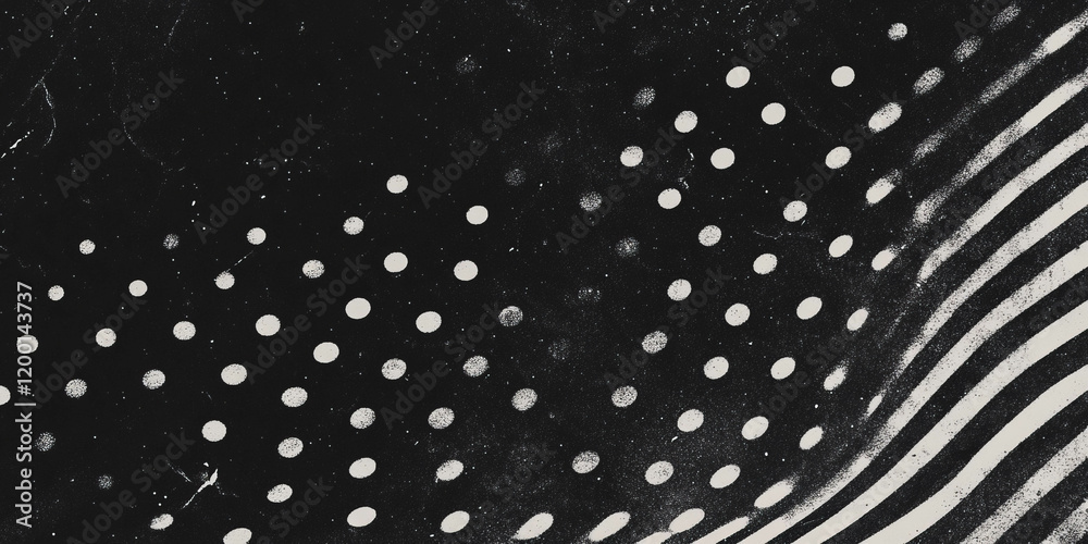 Poster Grunge halftone texture with dots on black background showcasing industrial design elements