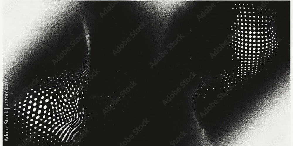 Poster Grunge halftone texture with ink splatter on a contrasting black background