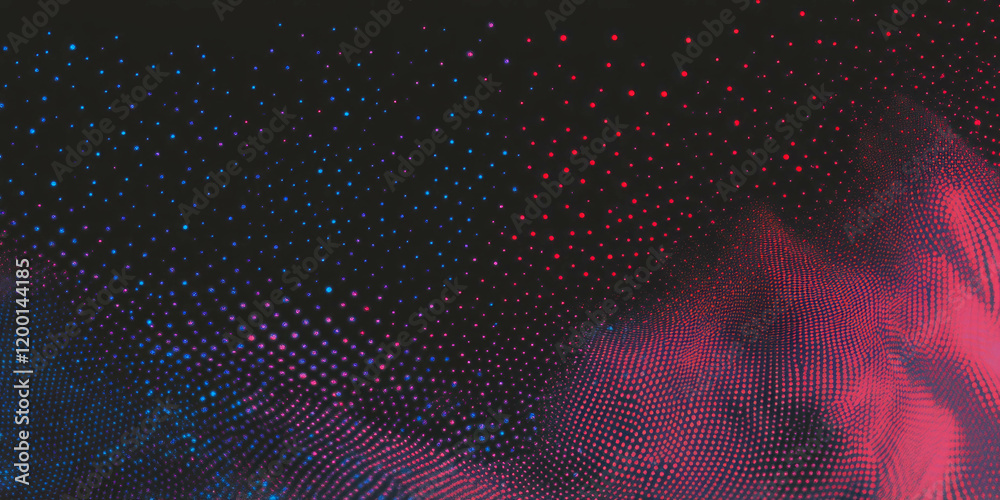 Aufkleber Grunge halftone overlay texture with irregular dots on deep black background