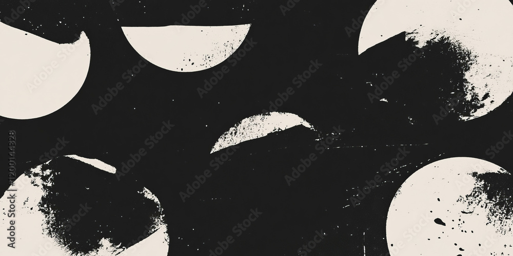 Poster Grunge halftone texture with large dots and bold patterns on a black background