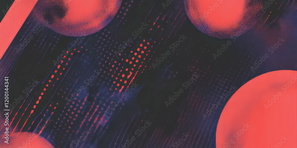Poster Grunge halftone overlay texture with bold dots and vibrant colors on a dark background