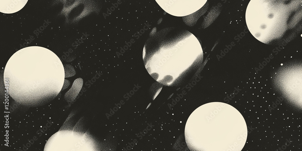 Poster Grunge halftone texture with large dots and bold patterns on a black background