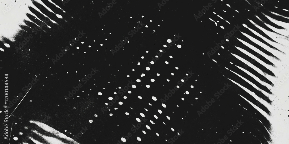 Poster Grunge halftone texture with overlapping dots on a textured black background