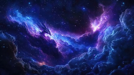 Obraz premium Cosmic Dragon Soaring Through Nebula Clouds
