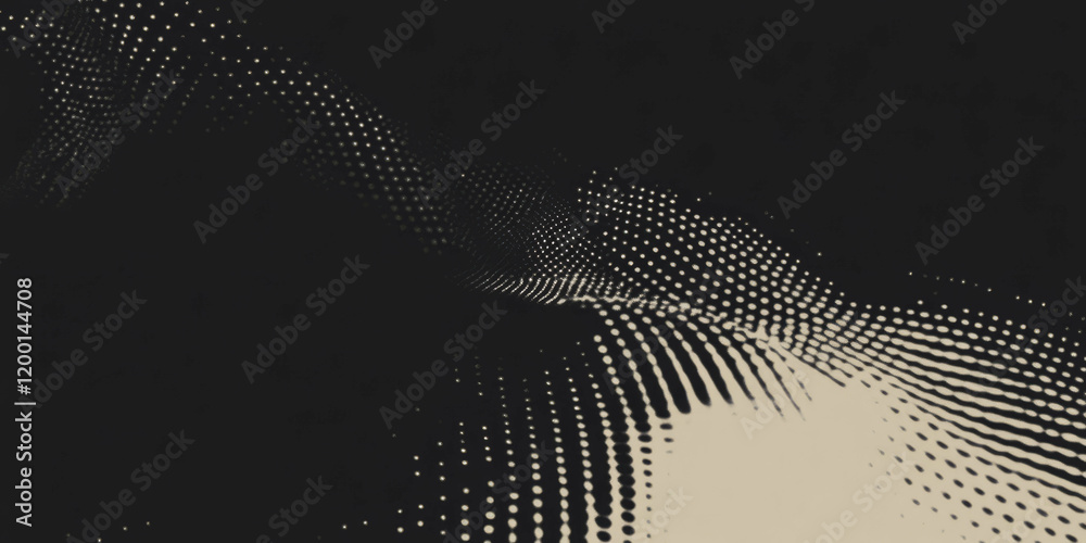 Poster Grunge halftone texture with distressed dots creating a vintage appearance on black background