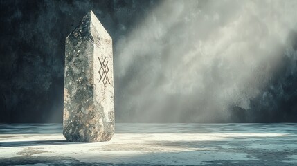 Highquality 3D minimalistic scene with Tiwaz rune and stone