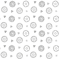 Seamless pattern doodle donuts. Vector patterns endless. Black line Seamless pattern for wallpaper, fabric, packaging, background