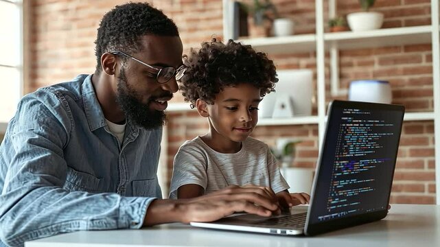 Coding Tutor Assisting Teenager with Debugging on Laptop