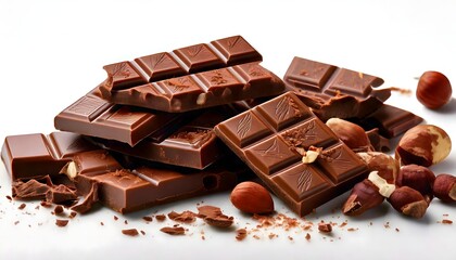 Rich Dark Chocolate Squares with Almonds and Cocoa Powder on Table