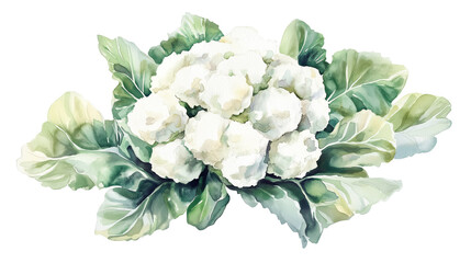 watercolor illustration of one single cauliflower cabbage isolated on white background