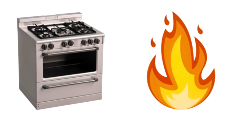 Cooking appliance with flame symbol represents kitchen activity