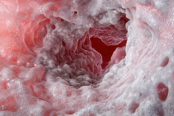 Obraz premium Cross-sectional view of a blood vessel with cellular details, emphasizing healthy blood flow in vivid 3D textures and lighting