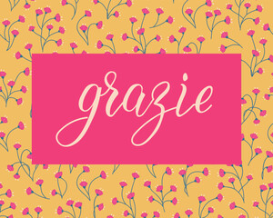 Grazie. Translation from Italian - Thank you. Greeting card with hand drawn lettering.