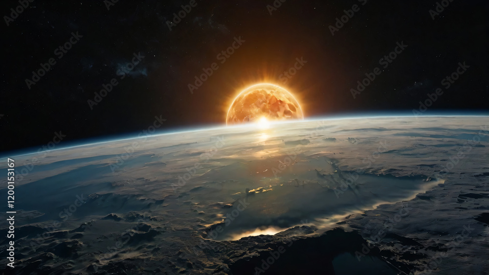 Wall mural science concept background with planet on space
