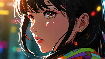 Anime-Style Portrait of a Girl in Vibrant Lighting