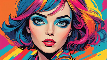 Obraz premium Colorful Pop Art Portrait of a Woman