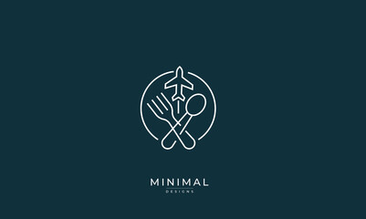 Minimal plane logo with fork & and knife / travel food logo