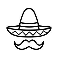 mexican sombrero hat with moustache icon, mexican sombrero hat with moustache vector