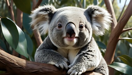 Obraz premium Adorable Koala in Sunlight: A Charming Wildlife Portrait