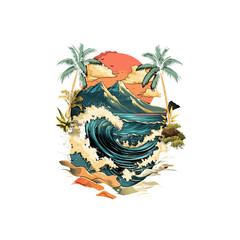 Make a t-shirt design with this quote Good Vibes and Ocean Tides design will be typography retro and illustration type there will be see beach for summer vibes