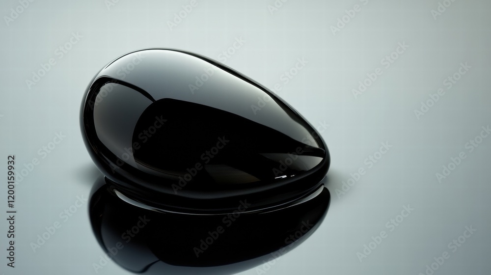 Aufkleber close up view of a reflective black oil droplet resting on a smooth surface, showcasing its glossy t