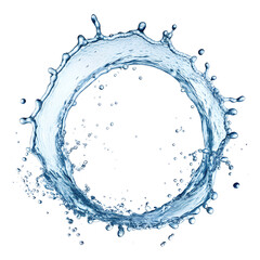 Circular Water Splash with Droplets on Transparent Background. PNG