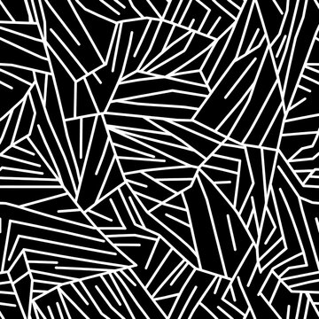 Abstract black background with irregular white intersecting lines pattern