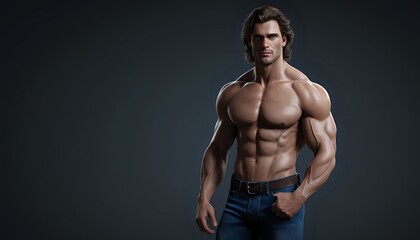 Muscular Man: Dramatic Studio Portrait, Defined Physique, Intense Gaze